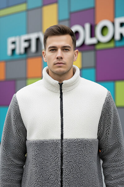 Fifty Color Trend, Color Block , Zippered, Mock Neck , Unlined, Sherpa, Plush Jacket