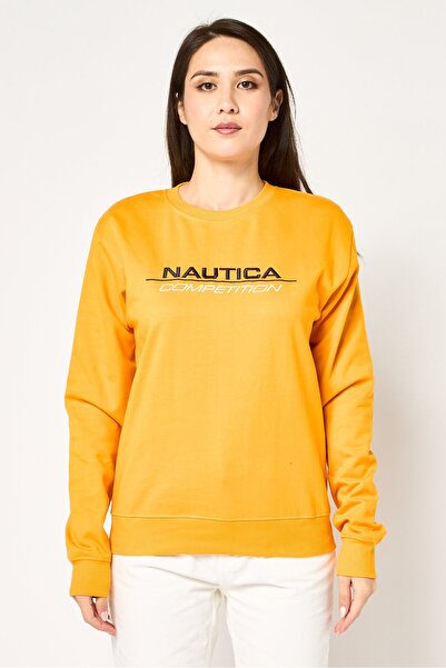 Nautica Women Crew Neck Long Sleeve Embroidered Logo Sweatshirt, Yellow