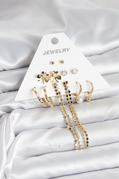 EASERA TİCARET Mey imports ®   Gold color brass 6pcs women earring set