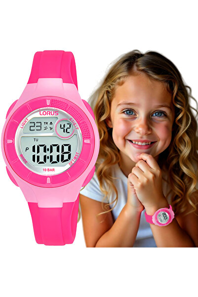 Lorus Ceas sport digital pentru copii, R2345PX9, carcasă roz cu cadran gri