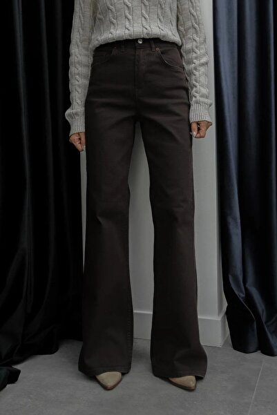 Suziş Aci Brown Tinted Wide Leg Jean Pants Utc008