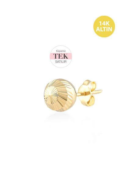 KURSHUNI Taşsız Shiny Top (7mm), 14 Ayar Altın Küpe (Tek Satılır)