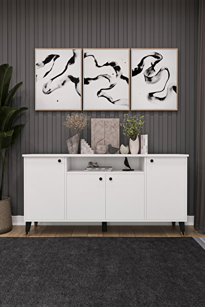 asratrend Modern Konsol – 4 Kapaklı Çok Amaçlı Dolap, Şık Saklama Ünitesi MDF...