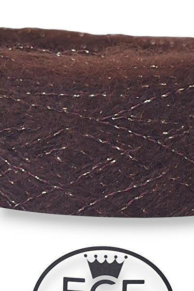Ece Örgü Tasarım Atölyesi Ristretto Oro, Bir kat acı kahve angora arasına, acı kahve viskon üzerine gold sim örgü ipi, 500 gr.
