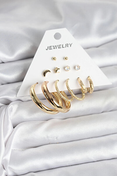 Epilons طقم أقراط نسائية من النحاس مكون من 6 أزواج باللون الذهبي من Bfs