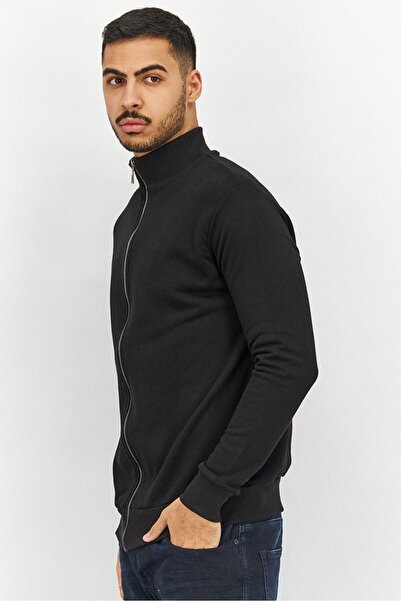 Baldinini Men High Neck Long Sleeves Full Zip Sweatshirt, Black and Orange