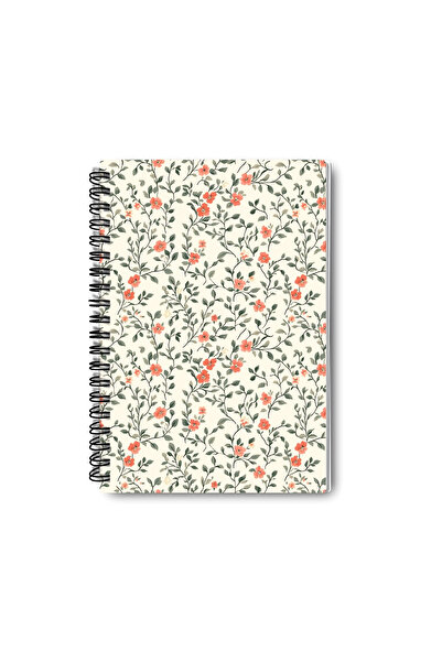 qoeuyl boutique Mini Flowers Design Wire Spiral A5 Squared 4-Piece Souvenir, Memory, School Notebook Set