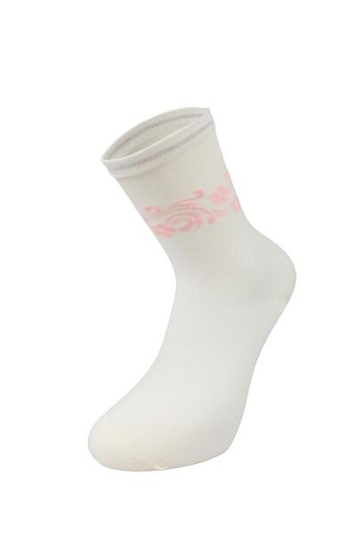 Bolero Women's Premium Stitch-Free Bamboo Conch Floral Socks Ecru