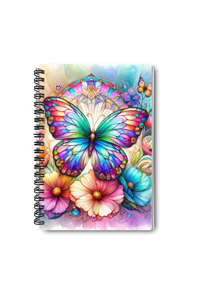 qoeuyl boutique مجموعة دفاتر ملاحظات ملونة بتصميم الفراشة، حلزونية الشكل، مقاس A5، مخططة، تتكون من 4 قطع للذكرى والذكريات والمدرسة