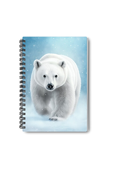 qoeuyl boutique Polar Bear Winter Themed Design Wire Spiral A5 Unlined 4-Piece Souvenir, Memory, School Notebook Set