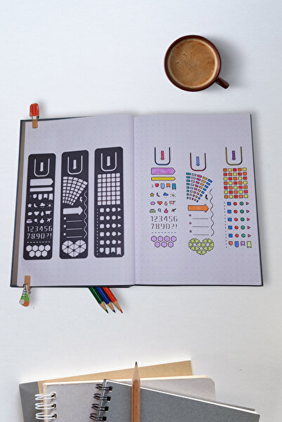 Karmelom Studio 3'lü Ataş Başlıklı Bullet Journal Mini Cetvel Seti - Ayraç Şablon Set