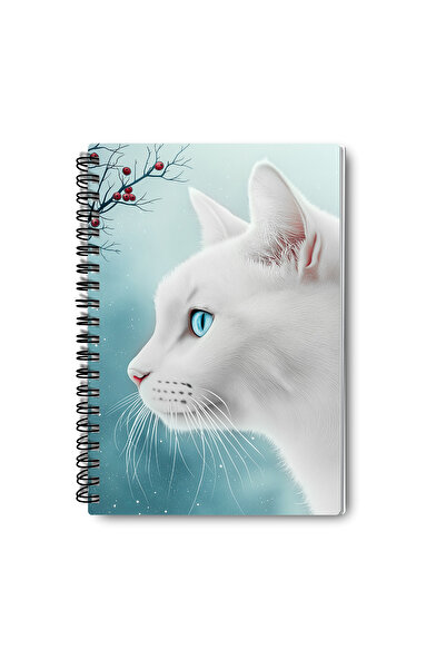 qoeuyl boutique مجموعة دفاتر ملاحظات مدرسية تذكارية من 4 قطع بتصميم شتوي على شكل قطة بيضاء، مقاس A5، مربعة الشكل، بسلك حلزوني