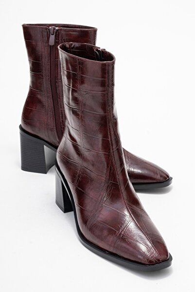 LuviShoes Γυναικείες μπότες με χοντρό τακούνι CHARA Burgundy Print