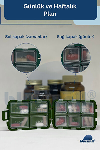 BLUEWELL ORTHOPEDICS PRODUCTS Taşınabilir 7 Günlük İlaç Saklama Kutusu 10 Bölmeli Kapaklı Haftalık Hap Vitamin Saklama Organizeri