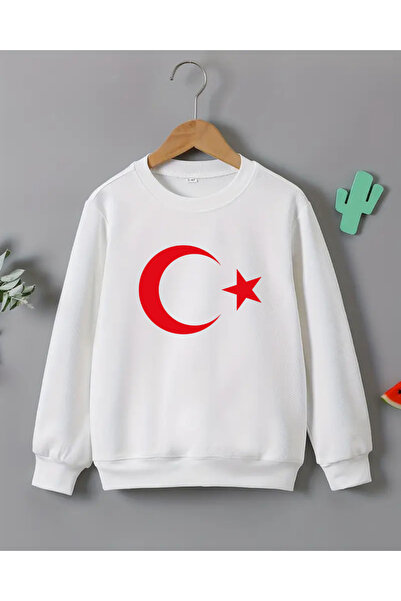 haha Çocuklar için Ay Yıldız Baskılı Uzun Kollu T-shirt