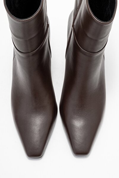 LuviShoes Γυναικείες μπότες με τακούνι ELIAS Brown Skin από γνήσιο δέρμα