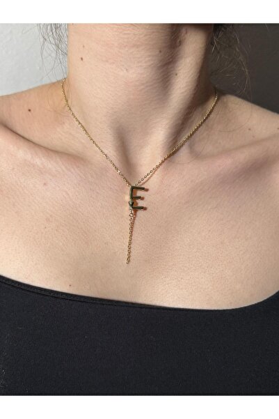Sirena Accessories Zirkon Taş Detaylı Sallanan Zincirli Gold Kaplama Paslanmaz Çelik Harfli Kolye