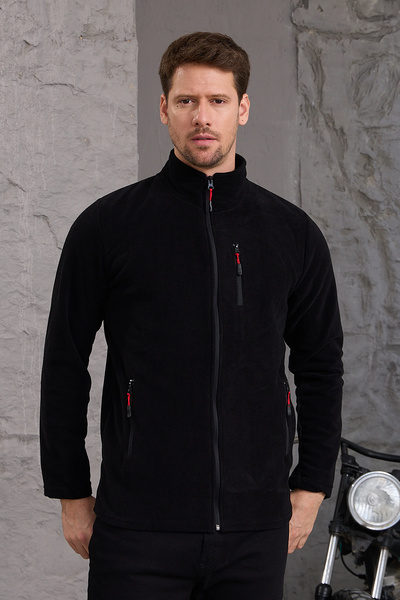 MAXIMILLIAN Jachetă de iarnă din fleece neagră cu fermoar complet pentru bărbați