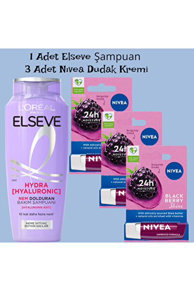 ELSEVE Hydra Nem Dolduran Bakım Şampuan 300 Ml + NIVEABöğürtlen Dudak Bakım Kremi 3 Adet