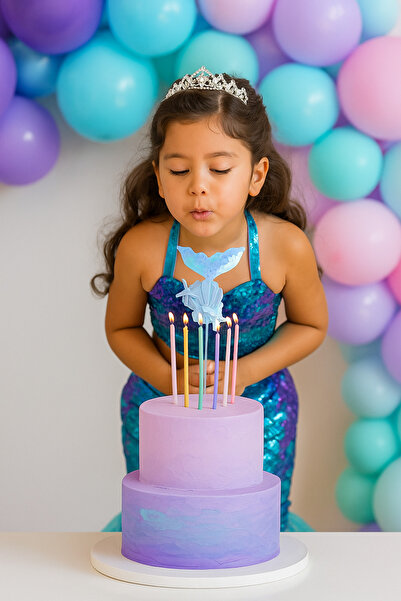 DODOMAR Pasta Süsü Çubuklu Deniz Kızı Model Pullu Mavi renkli