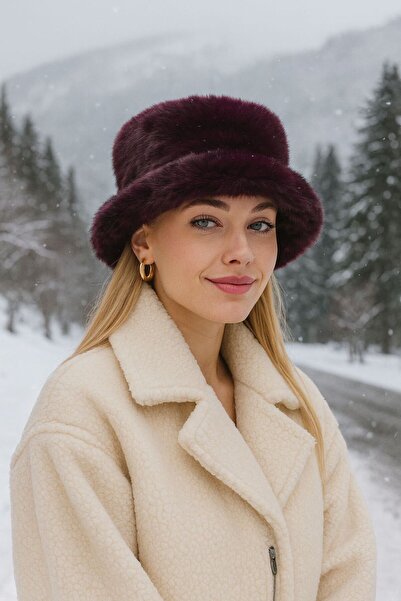 Trend Şapka 14817 Mürdüm Peluş Bucket Şapka