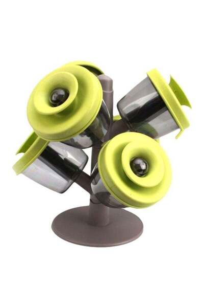 Fine Life 6-piece Pop-up Spice Jars Set with Rack, Transparent/Green