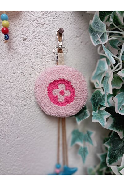 ADeN Accessories & Punch Punch Needle Çiçek Desenli Aynalı Çanta Charmı - 8 cm El Yapımı Bohem Süs