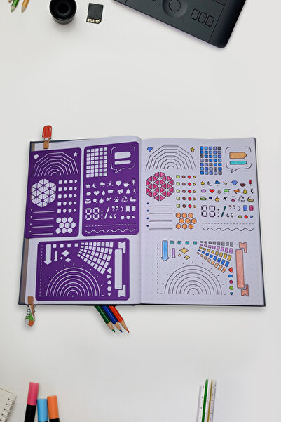 Karmelom Studio Bullet Journal Geometrik Şekil ve Süslemeler 3'lü Mini Şablon...