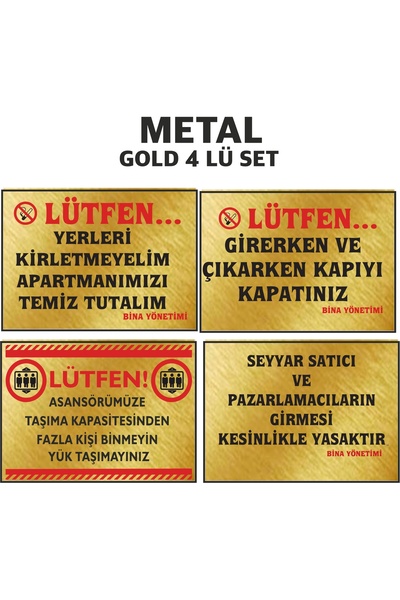 SIRADIŞI REKLAM مجموعة تحذيرات معدنية للشقق مكونة من 4 قطع
