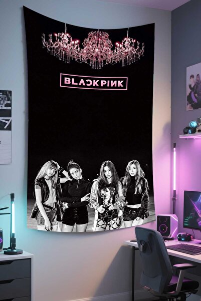 RUGRUMBA غطاء جداري باللون الأسود والوردي - موضوع موسيقي، قماش عالي الجودة، س...