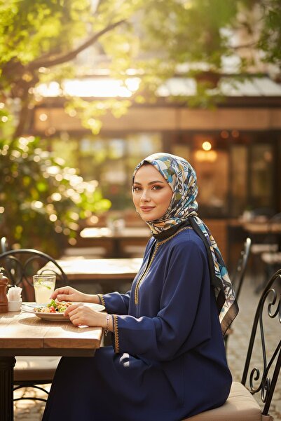 AFVENTE Abstract Leaf Pattern Green Cotton Scarf