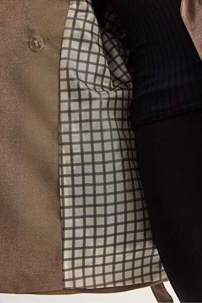 Bianco Lucci Kadın Ekose Astarlı Apolet Detaylı Kemerli Allerli Kruvaze Trençkot 0307 60283729