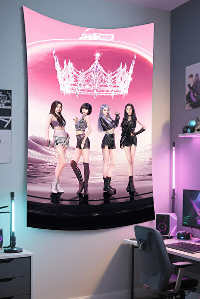 RUGRUMBA غطاء جداري باللون الأسود والوردي - موضوع موسيقي، قماش عالي الجودة، س...