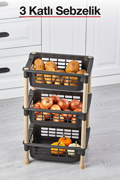 Pazarika 3 Katlı Plastik Sebzelik Patates Soğanlık – Mutfak Düzenleyici Sakla...