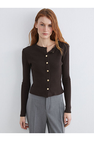 LC Waikiki Seasonal Deals from Rmz Clothing Brown Crew Neck Women's Cardigan