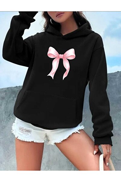 tkn your style Φούτερ με κουκούλα oversized με ροζ κορδέλα με σχέδιο μόδας