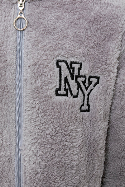 EtkiModa Boy's Gray Hooded Plush Jacket