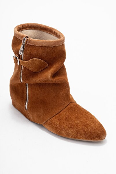 LuviShoes Γυναικείες μπότες NOAR Tan Suede από γνήσιο δέρμα με κορδόνι με φερμουάρ