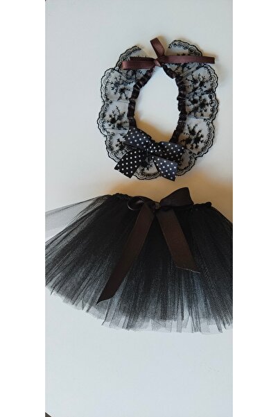 Canbutik طقم طوق وتنورة توتو للقطط والكلاب الصغيرة باللون الأسود