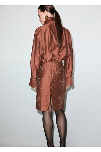 MANGO Woman Strass taşlı midi etek