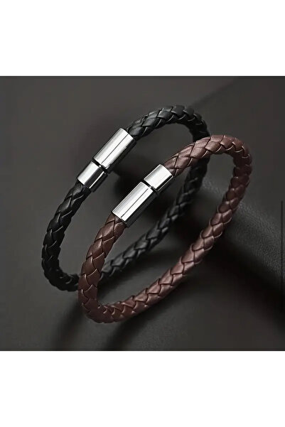 Giza Jewelry مجموعة أساور جلدية للرجال باللونين الأسود والبني