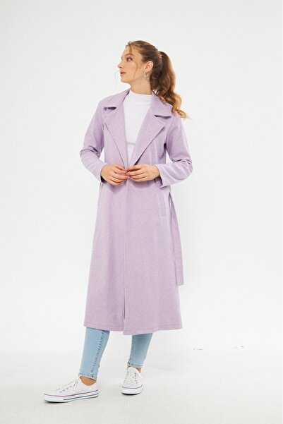 comstar Kadın Astarsız Kuşak Basic Bol Lila Uzun Kaşe Kaban