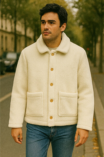 homytextiles Sherpa Extra Soft Teddy Shirt Collar Buttoned Men's Jacket