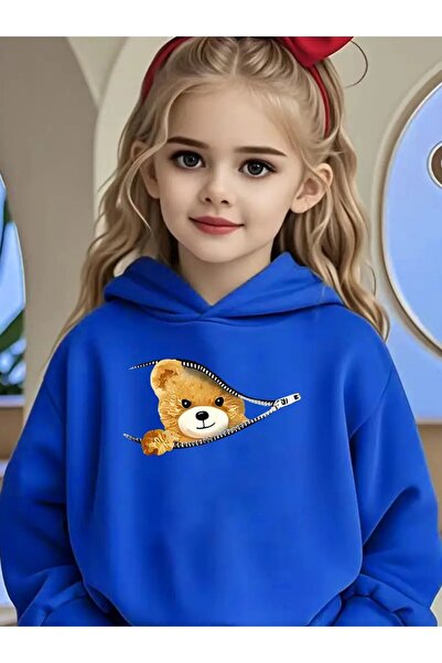 H&GHAMLEGİYİM Суитшърт с качулка и дизайн с мечка за момичета, есенно-зимна к...