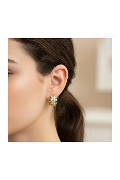 XUPING JEWELRY 14K Altın Vip Xuping Zirkon Dalgalı Su Yolu Halka Çelik Küpe