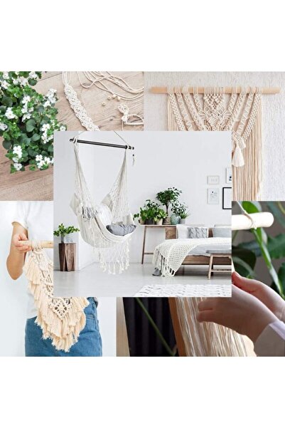 LLGLEU Macrame Craft Set with Rings and Beads, approx. 80 pieces, cotton/wood/feathers, beige/natura