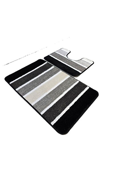 Kotonia Home Set of 2 bath mats anti-slip membrane, 100% synthetic fibers,gray, 50×40 cm, 50×80 cm, Sandy Jolanka