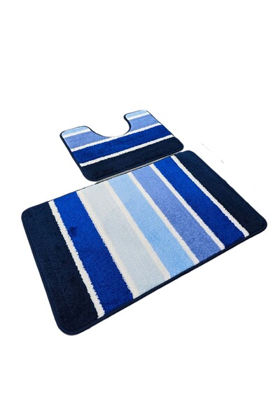 Kotonia Home Σετ 2 πατάκια μπάνιου με αντιολισθητική μεμβράνη, 100% συνθετικές ίνες, μπλε, 5040 cm, 5080 cm, Sandy Nadja