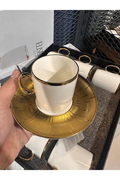 GÖNÜL Gold Plated Detail Brown Coffee Cup Set