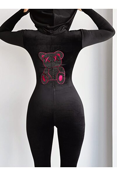 Elia Swimwear Women's velvet jumpsuit with Hooded and zipper - Black Sali